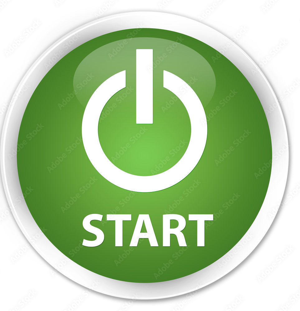 Start (power icon) soft green glossy round button